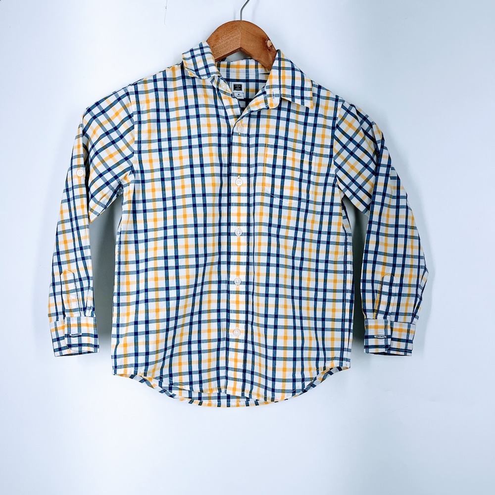 Janie and Jack Boys Blue Yellow Plaid Button Down Shirt‎ Long Sleeve Size 6